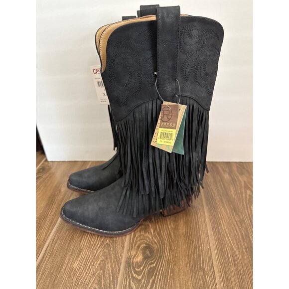 New Roper Rickrack Women's size 7.5 Fringed black Cowboy Western boots - Picture 1 of 6